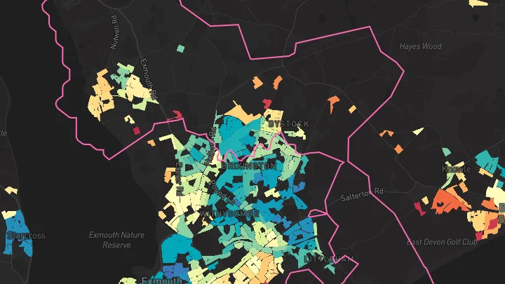 House price heatmap showing property values across Exmouth