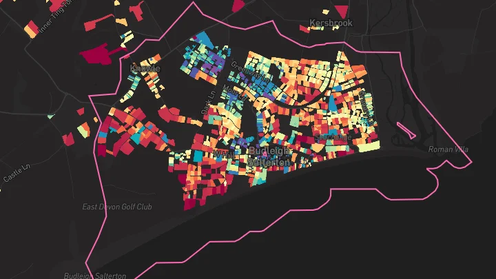 House price heatmap showing property values across Budleigh Salterton