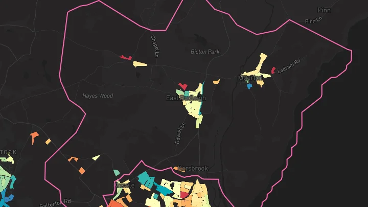 House price heatmap showing property values across East Budleigh