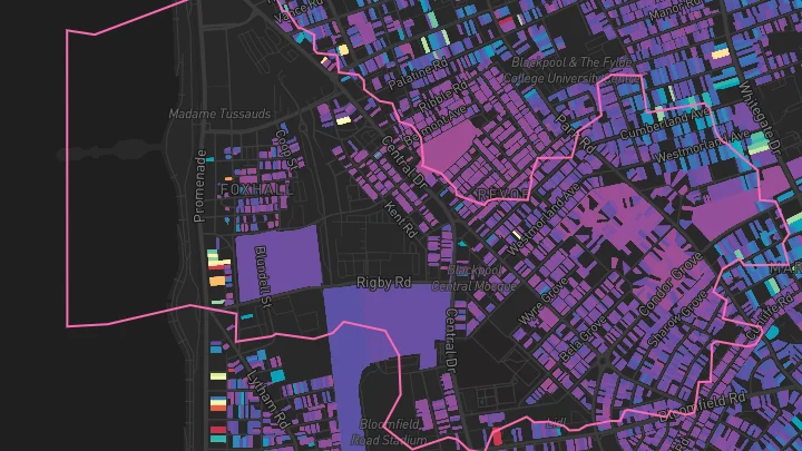 House price heatmap showing property values across Blackpool