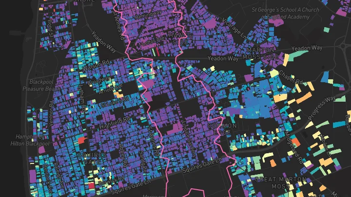 House price heatmap showing property values across Blackpool