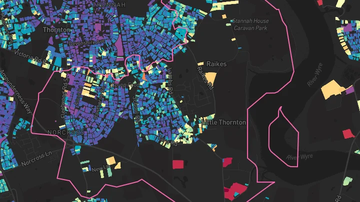 House price heatmap showing property values across Thornton-Cleveleys