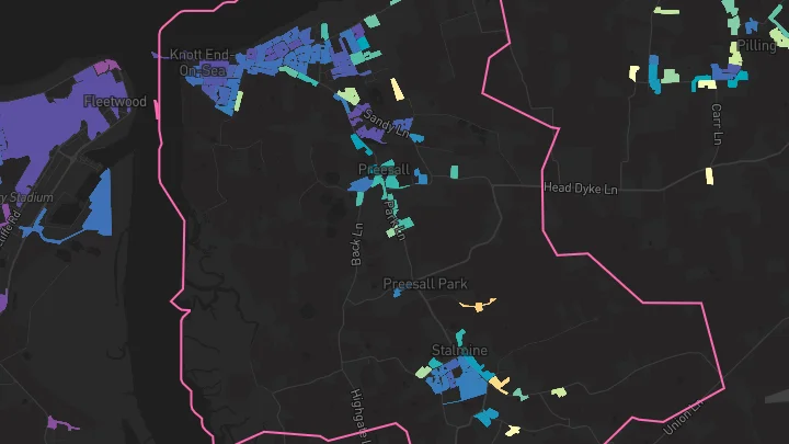 House price heatmap showing property values across Knott End On Sea