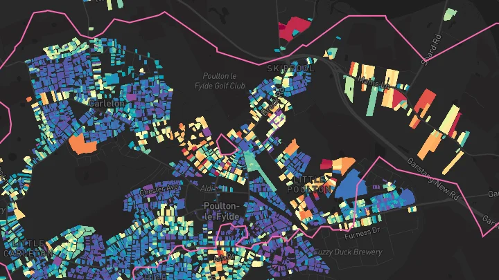 House price heatmap showing property values across Poulton-Le-Fylde