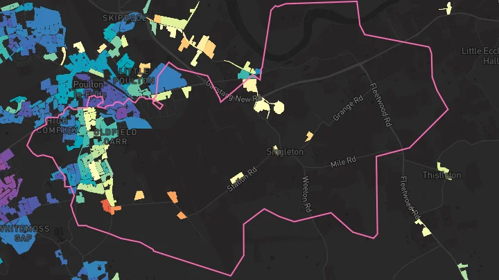 House price heatmap showing property values across Poulton-Le-Fylde
