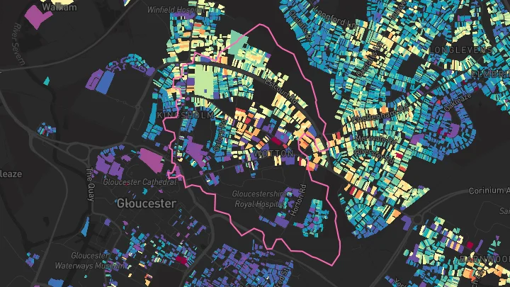 House price heatmap showing property values across Gloucester
