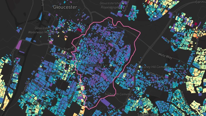 House price heatmap showing property values across Gloucester