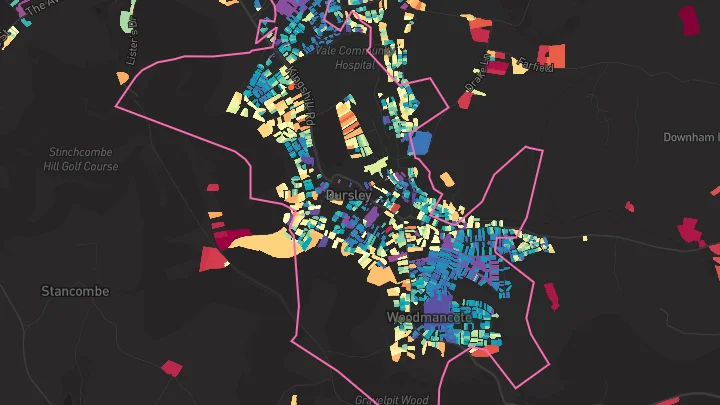 House price heatmap showing property values across Dursley