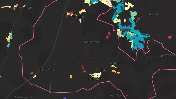House price heatmap showing property values across Dursley