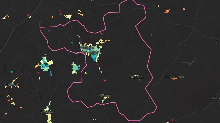 House price heatmap showing property values across Wotton-Under-Edge
