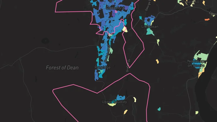 House price heatmap showing property values across Cinderford