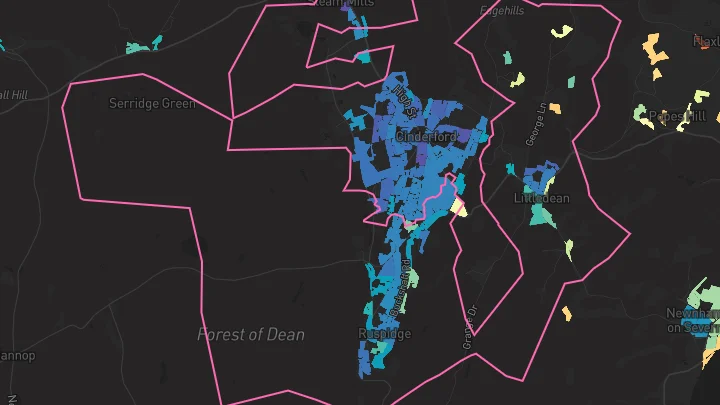 House price heatmap showing property values across Cinderford