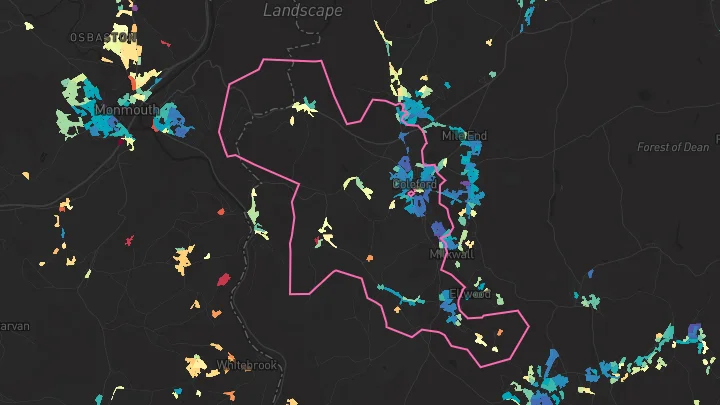 House price heatmap showing property values across Coleford