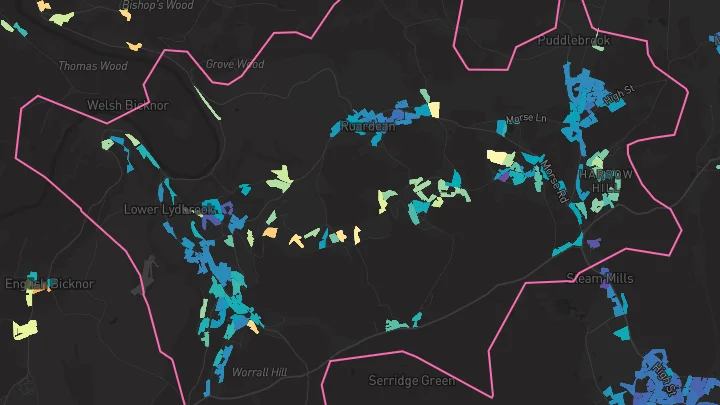 House price heatmap showing property values across Drybrook
