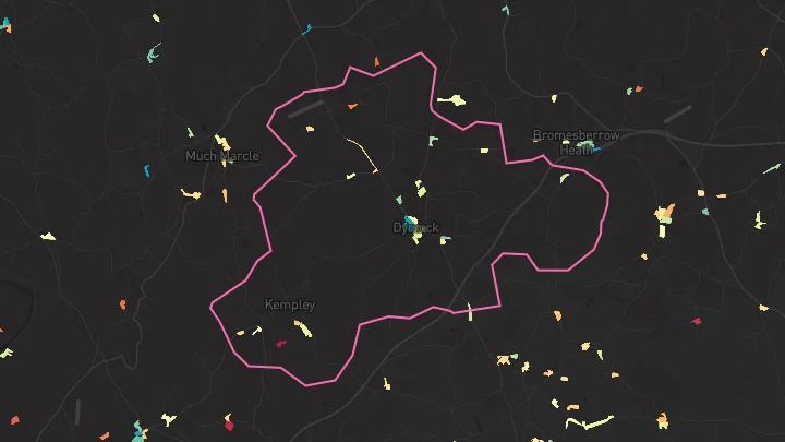 House price heatmap showing property values across Dymock
