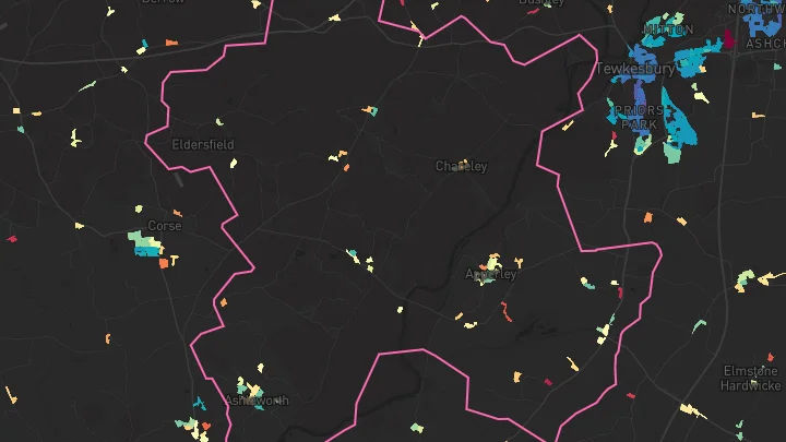House price heatmap showing property values across Ashleworth