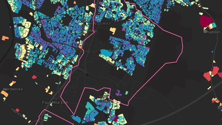House price heatmap showing property values across Quedgeley