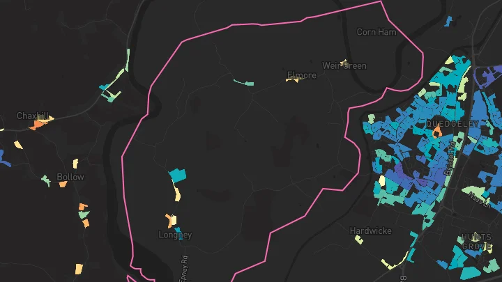House price heatmap showing property values across Quedgeley