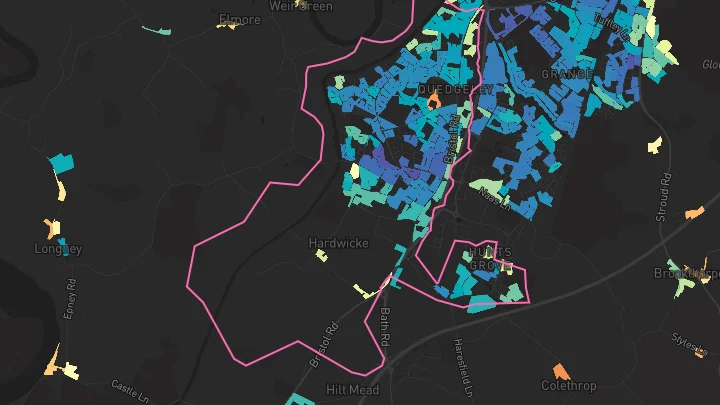 House price heatmap showing property values across Quedgeley