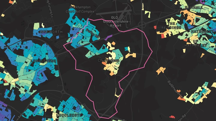 House price heatmap showing property values across Churchdown