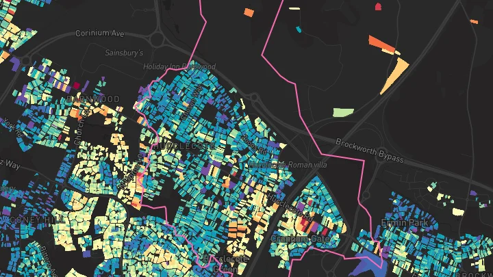 House price heatmap showing property values across Hucclecote
