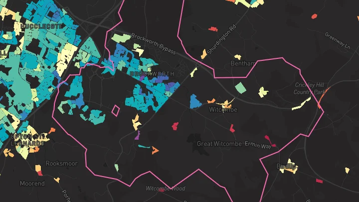 House price heatmap showing property values across Brockworth