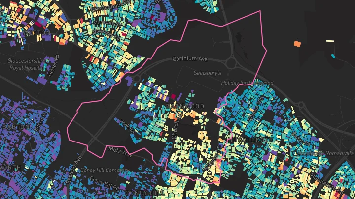House price heatmap showing property values across Barnwood