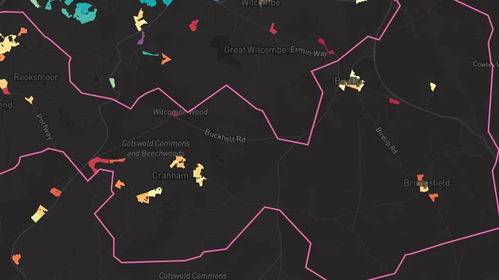 House price heatmap showing property values across Upton St Leonards