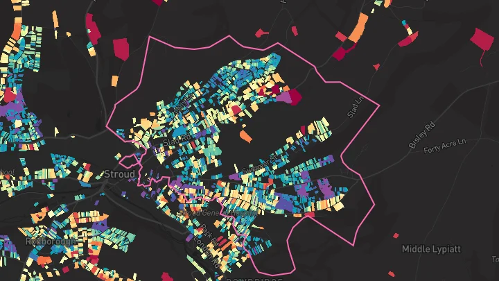 House price heatmap showing property values across Stroud