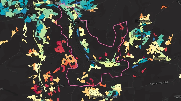 House price heatmap showing property values across Brimscombe