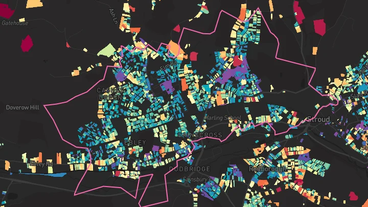 House price heatmap showing property values across Stroud