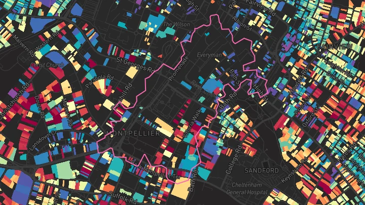House price heatmap showing property values across Cheltenham