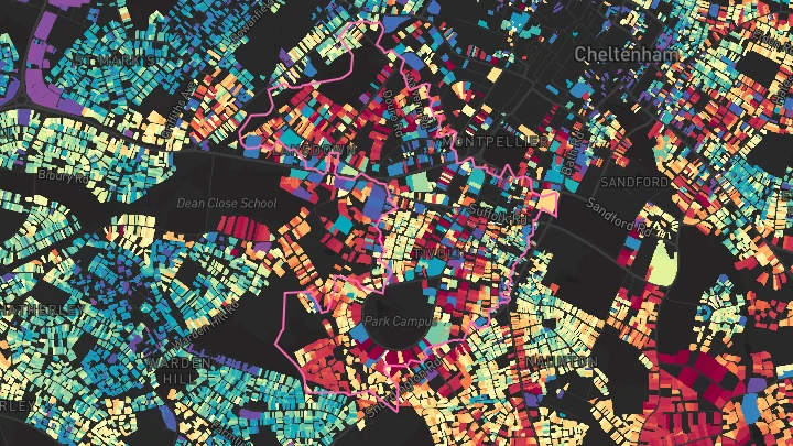House price heatmap showing property values across Cheltenham