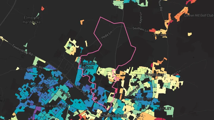 House price heatmap showing property values across Cheltenham