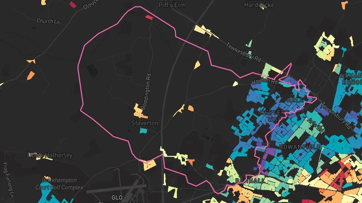 House price heatmap showing property values across Cheltenham