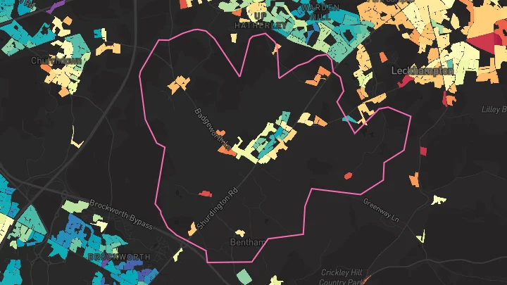House price heatmap showing property values across Shurdington