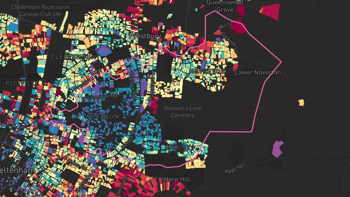 House price heatmap showing property values across Prestbury