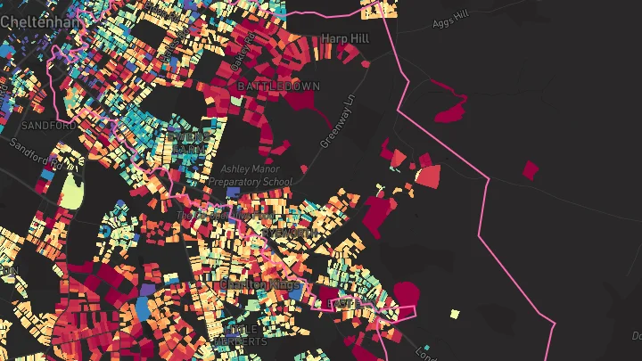 House price heatmap showing property values across Cheltenham