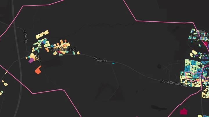 House price heatmap showing property values across Bishops Cleeve