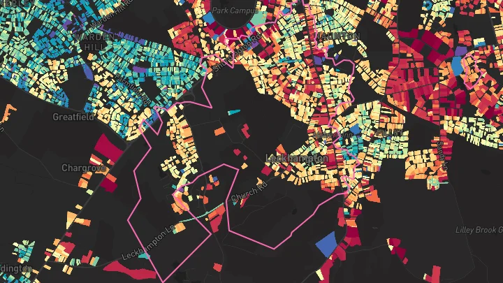 House price heatmap showing property values across Cheltenham