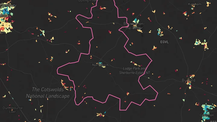 House price heatmap showing property values across Northleach