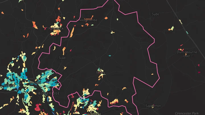 House price heatmap showing property values across Bisley