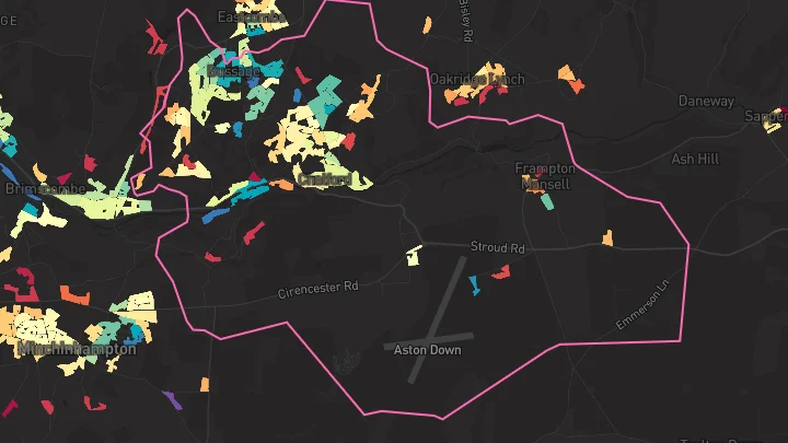 House price heatmap showing property values across Chalford