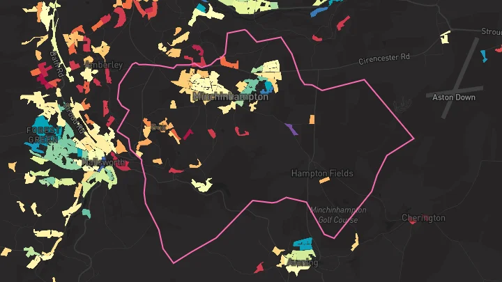 House price heatmap showing property values across Minchinhampton