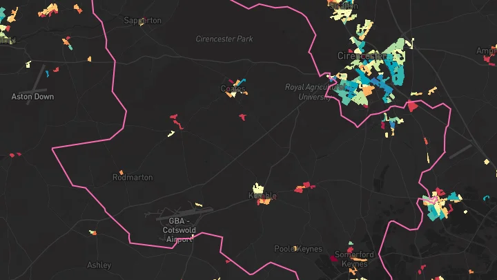House price heatmap showing property values across Somerford Keynes