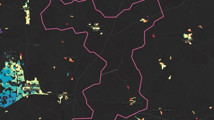 House price heatmap showing property values across Hawkesbury Upton