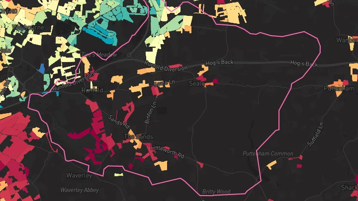 House price heatmap showing property values across Tongham