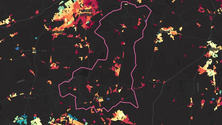 House price heatmap showing property values across Churt