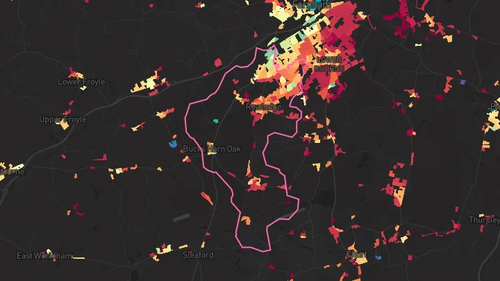 House price heatmap showing property values across Wrecclesham