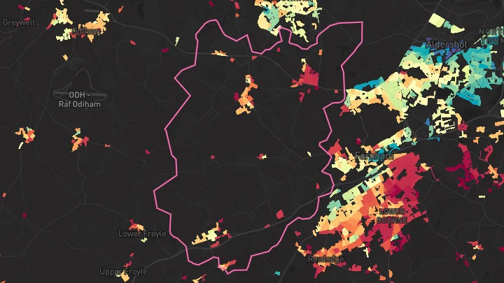 House price heatmap showing property values across Crondall